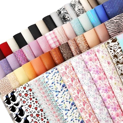 LOTOFUN 30 Pieces Random Colors Faux Leather Sheets 8X 6Inch Multiple Styles Mixed Glitter Grain Texture Embossed Pattern Printed Colored Leather for Earrings Making Hair Bow and Crafts DIY thumbnail 4