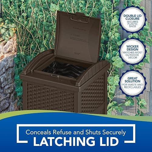 Suncast 33 Gallon Commercial Outdoor Trashcan Hideaway with Lid for 30 to 33 Gallon Trash Bags for Garage, Backyard, or Garden, Brown thumbnail 2