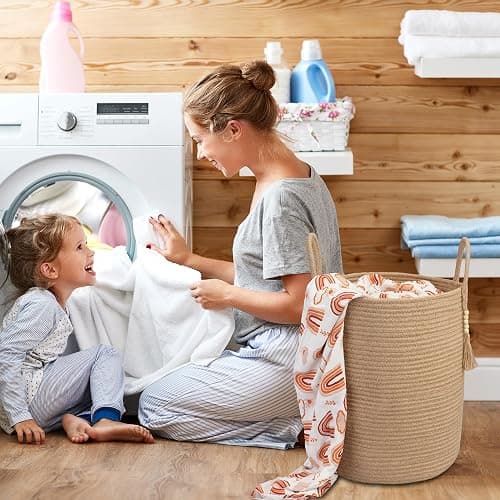 XUANGUO Rope Laundry Basket Laundry Hamper for Clothes Woven Storage Basket for Living Room Bedroom Boho Tall Rope Baskets for Blanket Toys Pillow Towels Baby Nursery Hamper Bin jute thumbnail 4
