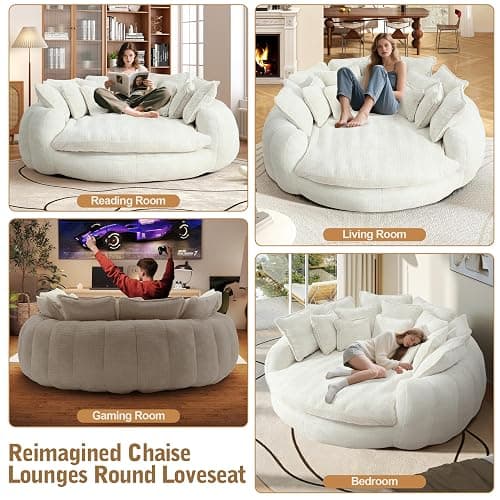 SumKea 82'' Oversized Upholstered Sofa Bed, Round Chaise Lounge Chair Indoor, Modern Chenille Boneless Couch, No Assembly Required, Plush Sleeper Chair with 14 Pillows for Living Room, Beige thumbnail 7