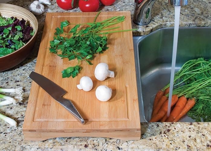Lipper International Bamboo Wood Over-The-Sink/Stove Kitchen Cutting and Serving Board, Large, 20-1/2" x 11-1/2" x 2" thumbnail 3