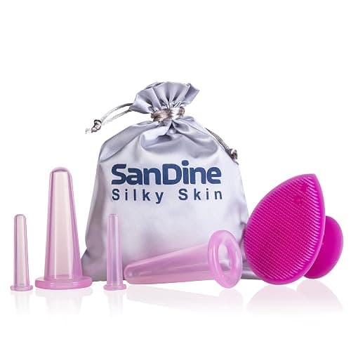 Cupping Therapy Sets - Face Cupping Set - Double Chin Reducer - Facial Cupping System - Silicone Massage Cups - Cupping for Cellulite Kit - Ideal to Shape Your Cheeks and Chin - by Sandine (Pink) - Image 1