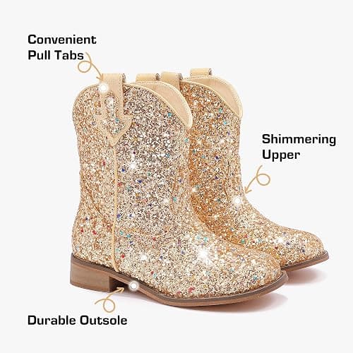 Motasha Toddler Girls Cowgirl Boots Glitter Toddler Cowboy Boot Ankle Girls Boots Little Kids Horse Riding Shoes Party Birthday thumbnail 7