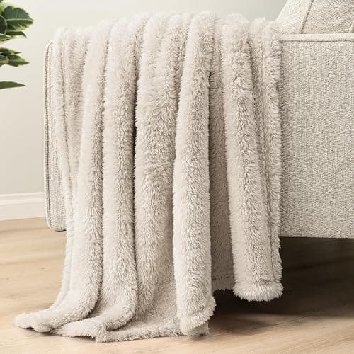 PAVILIA Sherpa Throw Blanket for Couch Sofa, Cream Beige Fluffy Warm Plush Blanket for Bed, Cozy Super Soft Lightweight Throw, Fuzzy Decorative Blanket, All Season Home, 50x60 thumbnail 6