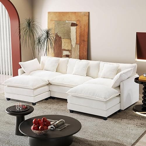 113.4" Modular Sectional Sofa,U Shaped Couch for Living Room,Modern Deep Seat Sofa 3 Seater Chenille Fabric Comfy Cloud Couches with Throw Pillows & Movable Ottoman - Image 1