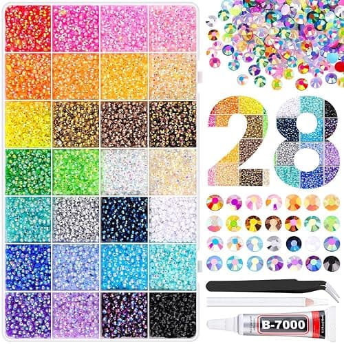Colorful DIY Resin Rhinestone Kit, Resin Jelly Rhinestones for Bedazzling, Multicolor 3mm Flatback Gems for Diamond Art, 3Pcs 10ml B7000 Jewelry Glue for Bedazzled Nail Art Crafting Makeup (30000) - Image 1