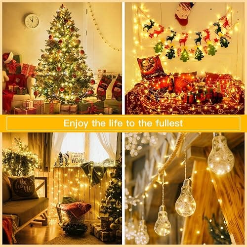 Ollny Fairy Lights Battery Operated, 10m 100 LEDs Christmas Tree Light Battery Powered Outdoor Decoration, Warm White Waterproof Xmas Lighting with 8 Modes/Timer for Indoor Outside Bedroom Garden thumbnail 7