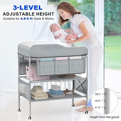 Portable Baby Changing Table, Foldable Changing Table Dresser Baby Changing Station, Height Adjustable Waterproof Diaper Changing Table Pad Topper, Newborn Nursery Organizer thumbnail 4