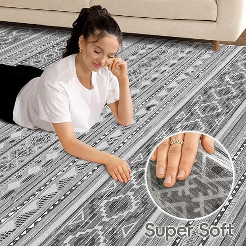 cotiled 8x10 Area Rug for Living Room, Washable Non-Slip Large Area Rug, Indoor Floor Carpet Low Pile Soft Boho Farmhouse Rug for Bedroom Dining Room (Grey/Beige,8'x10') thumbnail 4