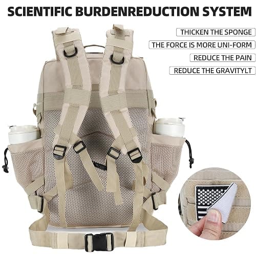 Lovelinks21 45L Tactical Assault Backpack 3 day assault pack with Molle Waterproof backpack Rucksack for Tactical Backpacks (Light Khaki) thumbnail 6