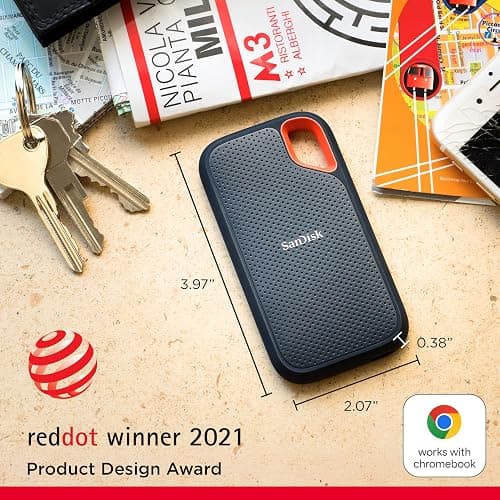 SanDisk 1TB Extreme Portable SSD - Up to 1050MB/s, USB-C, USB 3.2 Gen 2, IP65 Water and Dust Resistance, Updated Firmware - External Solid State Drive - SDSSDE61-1T00-G25 thumbnail 2