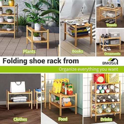 BMOSU 2-Tier Bamboo Small Shoe Rack Premium Stackable Shoe Shelf Storage Organizer for Hallway Closet Living Room Entryway Organizer(Natural) thumbnail 3