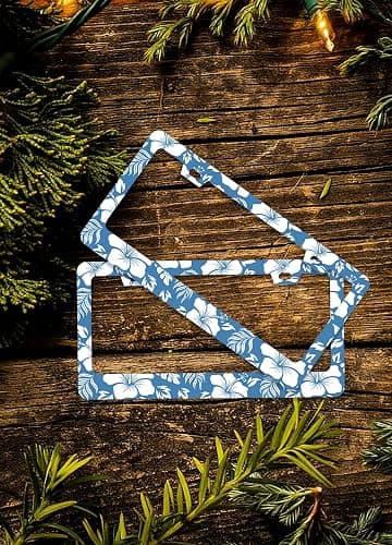 2 Pcs Blue Hawaiian Hibiscus Flowers License Plate Frames - 2 Holes Stainless Steel Metal Auto Car Accessories Decoration License Plate Frame Cover Size 6.3" x 12.2" Fit US Vehicles for Women Men Gift thumbnail 7