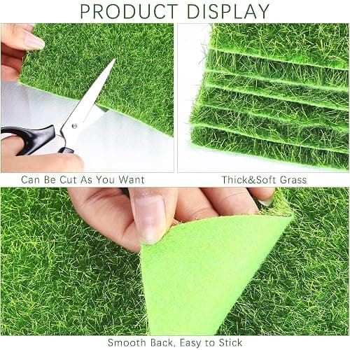 Elcoho 6 Pieces Fake Grass for Crafts Fairy Garden 6 x 6 Inches Artificial Garden Grass for Miniature Ornament Dollhouse DIY Decoration thumbnail 4