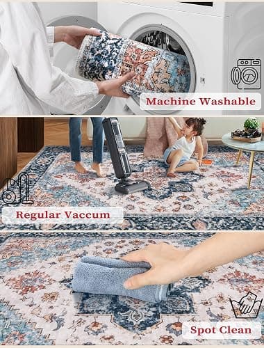 SERISSA 2x6 Washable Non Slip Boho Runner Rug for Hallway，Blue Orange | Ultra Soft Vintage Oriental Carpet Low-Pile Distressed Tribal Floor Carpet for Kitchen Bedroom Bathroom Laundry Living Room thumbnail 3