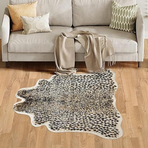 Cheetah Print Rug Leopard Carpet: Small Faux Cowhide Skin Fur Area Rug Animal Printed Hide Mat for Living Room Kitchen 3.3 x 3.1ft thumbnail 6