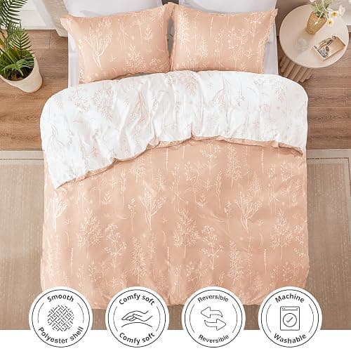 Love's cabin Dusty Rose Pink Twin Comforter Set - Twin XL Size Comforter Set Dorm Bedding, 2 Pieces Cute Floral Bedding, Reversible Flowers Comforter, 1 Comforter & 1 Pillow Sham thumbnail 4
