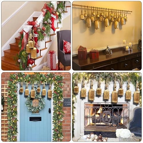 Set of 3 Giant Harmony Rustic Gold Christmas Bells for Decoration - Perfect for Cow Bell, Door Hanging, Staircase, Wall (Large) thumbnail 6
