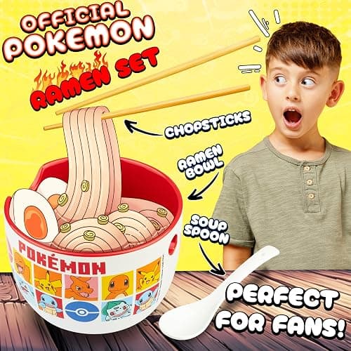 Get Trend Pokemon Ramen Bowl 3 Pc Set with Bamboo Chopsticks, Spoon for Kids Teens Adults, 20oz Noodle Bowl, Microwave Safe, Pikachu Gifts for Kids (Multi Pokemon) thumbnail 3