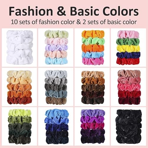ADRIONE Velvet Scrunchies for Women, Girls & Kids 60 Bulk Pack, Soft Hair Scrunchie Hair Ties Scrunchy for Thick, Curly, Medium, Thin, Fine Hair, No Damage & Non Slip, Colorful Hair Accessories thumbnail 2