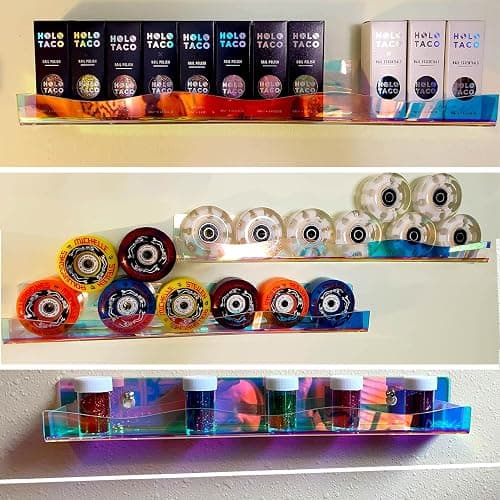 YMVV 15" Nail Polish Rack Wall Mounted Shelf,6 Pack Clear Rainbow Iridescent Acrylic Organizer Nail Supplies for Nail Techs,Great Display for Salons Retailers thumbnail 2