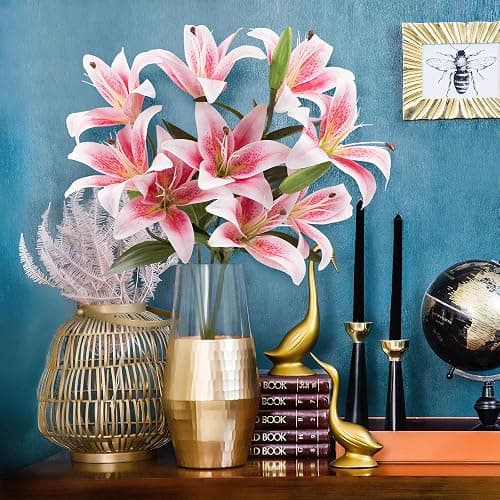 SNAIL GARDEN 12 Artifical Lily Flowers with 9 Heads Full Bloom Lily & 3 Buds, Long Stem Artificial Stargazer Lilies, Faux Tiger Bouquets for Home Hotel Flower Arrangement Party Decor thumbnail 5