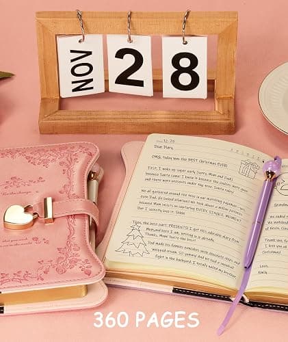 Hoci Poci Diary with Lock and Keys for Girls Gift Ideas, 360 Gold Edged Pages Journal for Women, B6 Refillable Notebook for Writing with Pen and Bookmark (Garden Pink) thumbnail 5