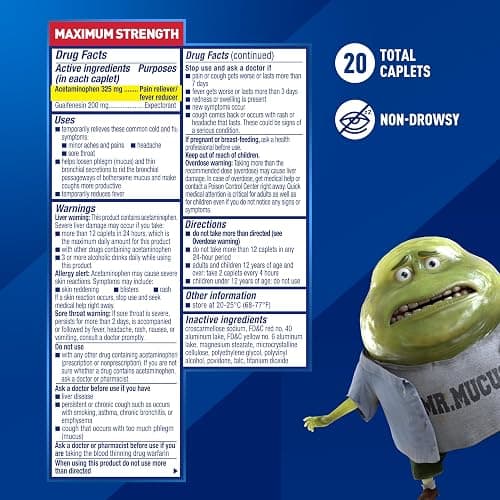 Mucinex Rapid Clear Maximum Strength Cold Medicine & Expectorant, Fever, Pain, Headache, & Excess Mucus Relief with Acetaminophen & Guaifenesin, Rapid Release Caplets for Adults, 20 Count - Day - New Formulation - 20 Count (Pack of 1) thumbnail 5