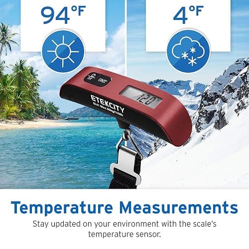 Etekcity Luggage Scale, Digital Weight Scales for Travel Accessories Essentials Suitcases , Portable Handheld Scale with Temperature Sensor, Rubber Paint, 110 Pounds, Battery Included | Travel Essentials, Air Travel, Suitcase, Hanging Hook, Rubber Grip, Battery Included, Easy-to-Read Display thumbnail 8