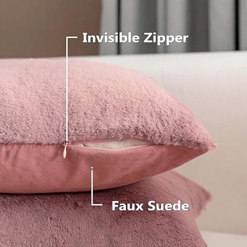 Home Brilliant Pillow Covers 12x20 Decorative Mauve Throw Pillow Cover Super Soft Faux Fur Oblong Pillow Cases for Women Girls Kids, Set of 2, 12 x 20 inch, 30 x 50 cm, Dusty Pink thumbnail 5