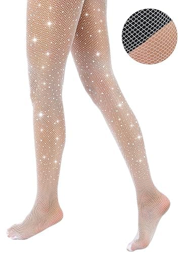 VEBZIN Sexy Sparkly Fishnets Stockings Jeweled High Waist Fishnet Tights for Women Rhinestone Party Pantyhose thumbnail 5