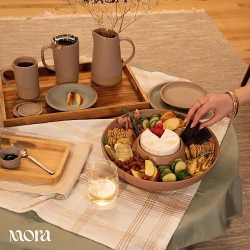 Mora Ceramic Chips and Dip Serving Tray: Large Divided Party Bowl Set for Chips & Salsa, Veggies & Dip, Fruit, Snacks, Entertaining, Hosting, etc. Minimalist Design for the Modern Hostess - Terracotta thumbnail 6