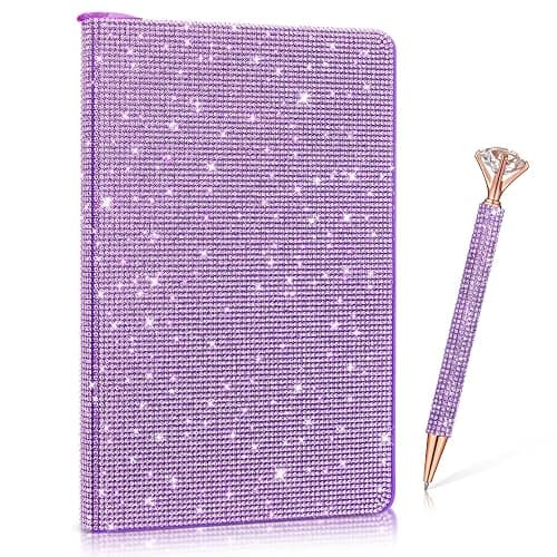 Resholder Purple A5 Rhinestone Notebook & Pen Set Bling Diary for Girls | Hard Cover Glitter Journal for Women, Sparkly Desk Accessories Gift for Women, Cute Classroom Supplies for Back to School - Image 1