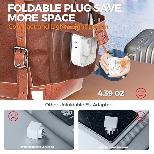 TESSAN UK Adapters for Travel, US to UK Ireland Plug Adapter 20W, Foldable | Power Adaptor, 4 Outlets 3 USB(PD 20W 1 USB C), Type G for USA to Scotland London England Hongkong Dubai Irish thumbnail 2