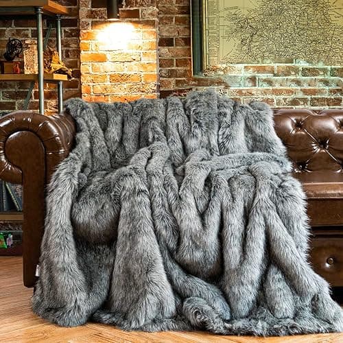 BATTILO HOME Silver Grey Faux Fur Throw Blanket for Couch, Bed, Fake Fur Blankets & Throws, Thick Warm Heavy Fluffy Fuzzy Elegant Furry Blanket Long Pile with Black Tips, 50"x60" - Image 1