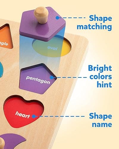 Coogam Montessori Toy Wooden Shape Peg Puzzle, Fine Motor Color Matching Sorting Board, Early Learning Educational Activity Toy Gift for Preschool Toddler Baby 3 4 5 Year Old thumbnail 6