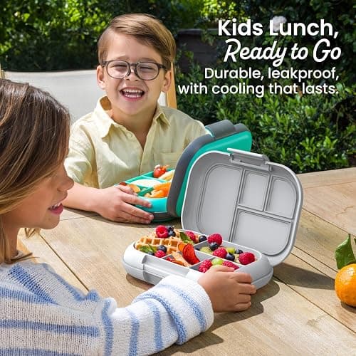 Bentgo Chill Kids 4-Compartment Bento Box Leakproof Lunch Box | Built-In Ice Pack, 3.3 Cup Capacity, BPA-Free, Microwave & Dishwasher Safe Tray, Ideal for Ages 3–7 (Gray) thumbnail 2