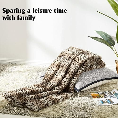 JONIYEAR Cozy Plush Striped Brown Cheetah Faux Rabbit Fur Throw Blanket 50" x 60",Decorative Thick Fuzzy Leopard Lap Blankets for Women, Soft Fluffy Animal Printed Warm Shaggy Blanket for Winter Fall thumbnail 4