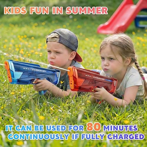 SHNAYLE 2 Pack Electric Water Gun for Adults Kids USB-C Charging Port, Automatic High Powered Squirt Gun,Powerful Shooting Long Range Auto Water Blaster, Outdoor Water Toy Pool Game (Blue+Red) thumbnail 6