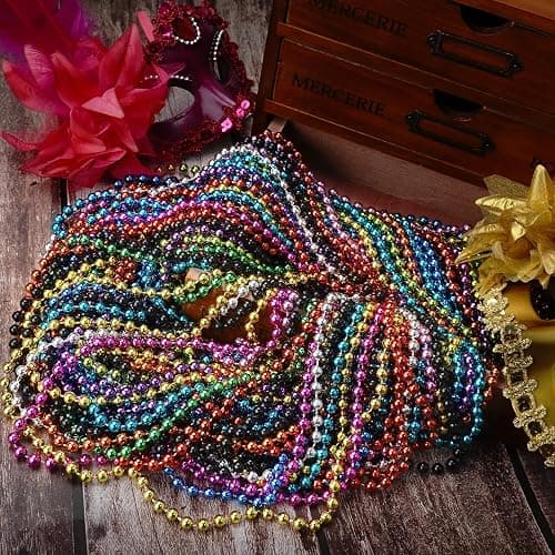 YAXINRUI 72 PCS Mardi Gras Beads Necklaces, 33 Inch 12 Colors Party Bead Necklace for Mardi Gras, Christmas, St. Patrick's Day, Throw Beaded Party Favors in 12 Shiny Metallic Colors thumbnail 7