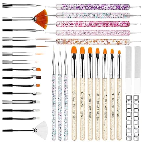 MYR 34Pcs Nail Art Brushes, Nail Art Brush Set, Nail Art Tools, including Nail Design Brushes, Nail Dotting Tool, Nail Drawing Pens, Nail Brush Brackets, Nail Nano Polishing Rubs