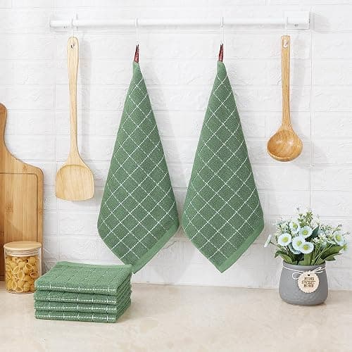 Homaxy 100% Cotton Terry Kitchen Dish Cloths, Ultra Soft and Absorbent Dish Towels for Kitchen, Suitable for Drying and Washing Dishes, 6 Pack, 12 x 12 Inches, Grass Green thumbnail 2