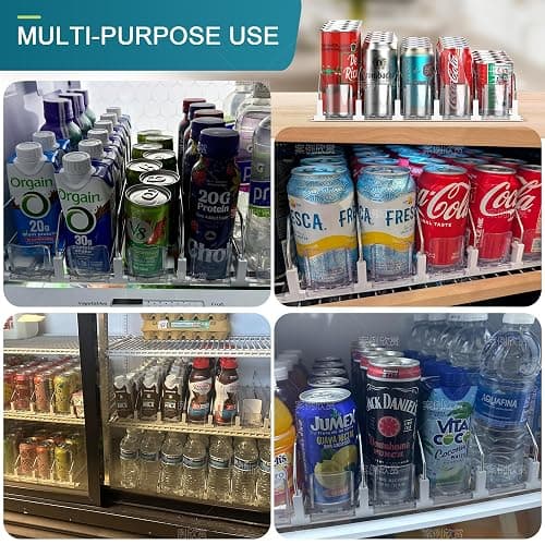 KUUKIKV Upgraded Drink Organizer for Fridge, Space-Saving Fridge Drink Organizer, Automatic Pusher Glide and Adjustable Width Drink Dispenser for Fridge - Holds Up to 25 Cans (5 Rows White) thumbnail 6