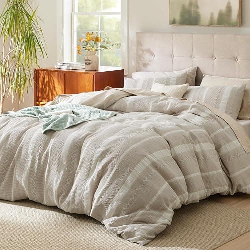 Bedsure Waffle Weave Duvet Cover King - 100% Cotton Boho Duvet Cover with 2 Pillowcases - Linen Color Textured Comforter Cover with Zipper Closure (King, 104"x90") thumbnail 3