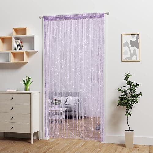 Atsweetlife Door String Curtain Doorway Beads Curtains,Hanging Room Divider Beaded Decor Hippie Glitter Fringe Panel Closet Window Doors Sequin Sheer Boho Doors Tassel (Purple) thumbnail 5