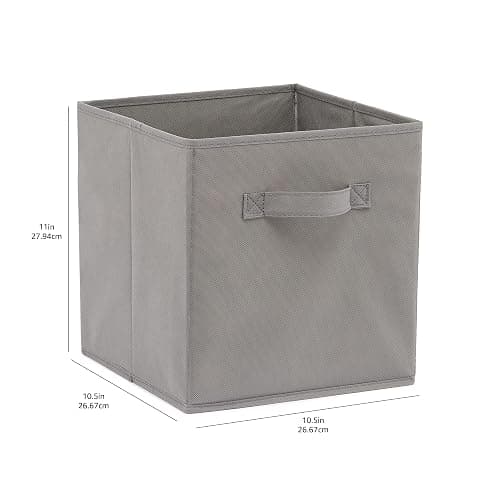 Amazon Basics Collapsible Fabric Storage Cubes Organizer with Handles, Sturdy, Foldable, Space-Saving, 10.5"x10.5"x11", Gray, 6-Pack thumbnail 3
