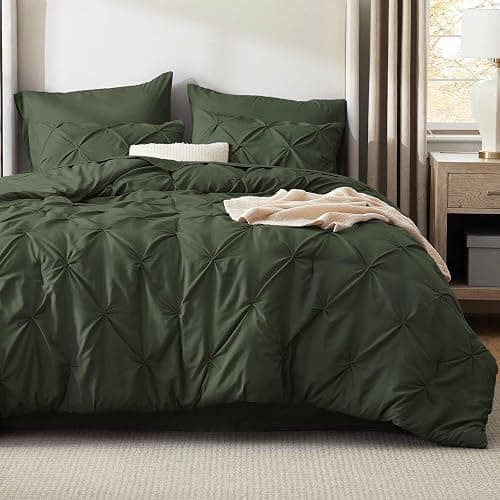 Bedsure Oversized Queen Comforter Set Olive Green - Bed in a Bag Bedding Set 7 PCS, GentleSoft™ Pintuck Bed Set Gift for Family, Pinch Pleat All Season Comforter with Sheets, Pillowcases & Shams thumbnail 2
