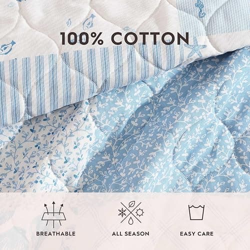 Laura Ashley - Queen Quilt Set, Reversible Premium Bedding with Matching Shams, Luxuriously Soft Home Decor (Colleens Coastal Patchwork Blue, Queen) thumbnail 5
