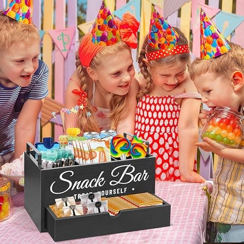 Snack Organizer for Countertop, Wood Pantry Storage Bins with Handles, Snack Bar Organizer for Kitchen, Office, 4 Compartment Food Container Snack Box with Drawer, Pantry Organizer for Chips, Candy thumbnail 4