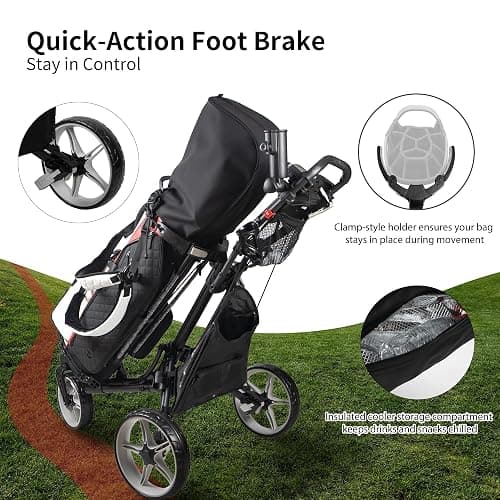 Caddytek CaddyLite ONE-Swivel V8 Golf Push Cart - Lightweight 3 Wheel Foldable Cart with One-Click Folding, 360° Swivel Front Wheel, Adjustable Handle, Cooler Basket, Umbrella & Drink Holder thumbnail 6
